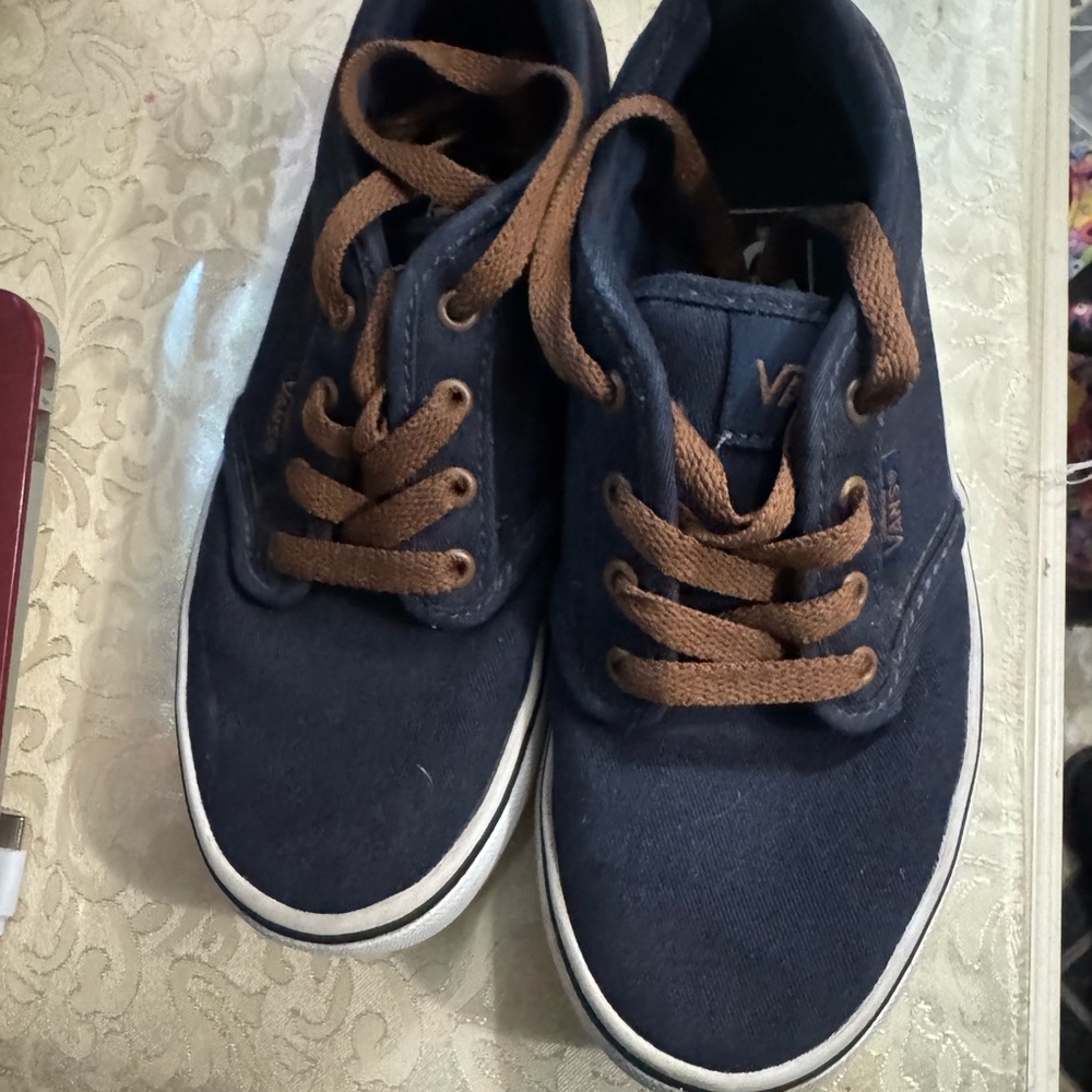 Vans Kids Dark Blue Sneakers with Brown Laces